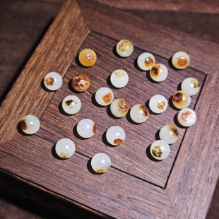 精品籽料单珠8mm圆珠天然皮色高油高润顶珠配珠新疆和田玉洒金皮