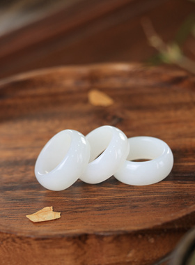 新疆和田玉羊脂白玉18圈口戒指时尚男女款戒圈古风收藏指环