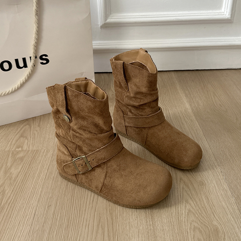 自然卷复古内增高勃肯短靴女双扣带堆堆靴新款马丁靴官方旗舰店