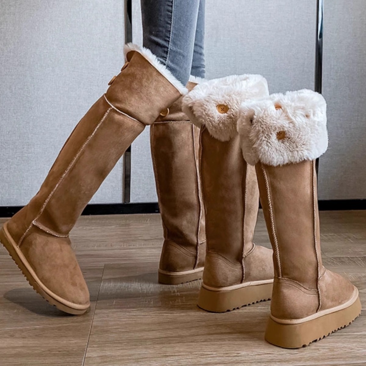 自然卷 东北加厚两穿雪地靴女2025防滑加绒棉鞋长筒靴官方旗舰店