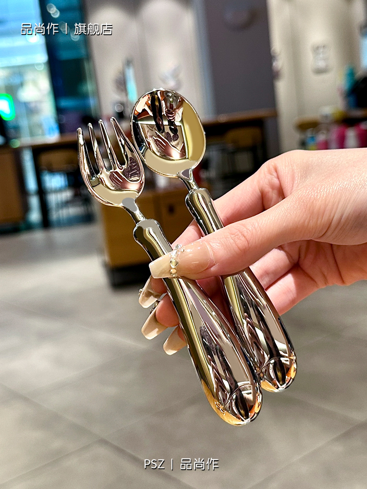 304不锈钢勺子家用精致高档宝宝自主进食勺叉婴儿吃饭儿童辅食勺