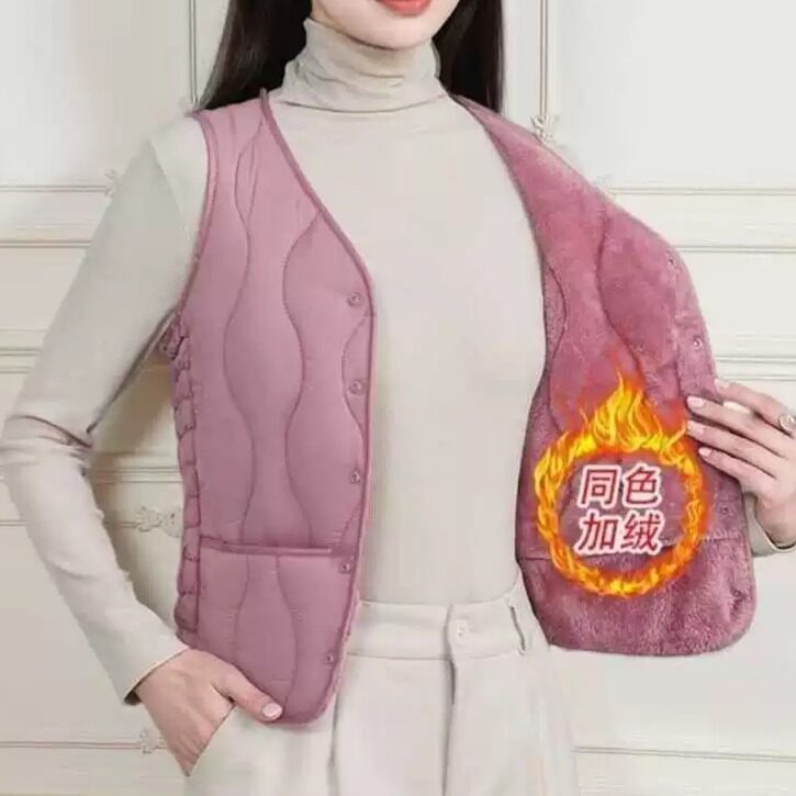 加绒加厚轻薄羽绒棉马甲女秋冬