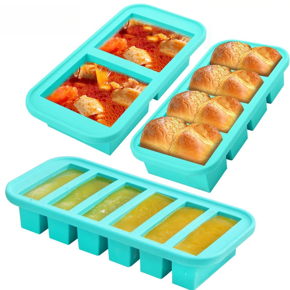 硅胶冷冻模具带盖冷藏食物盒储存盒硅胶冰粒冰格模具制冰盒保鲜盒