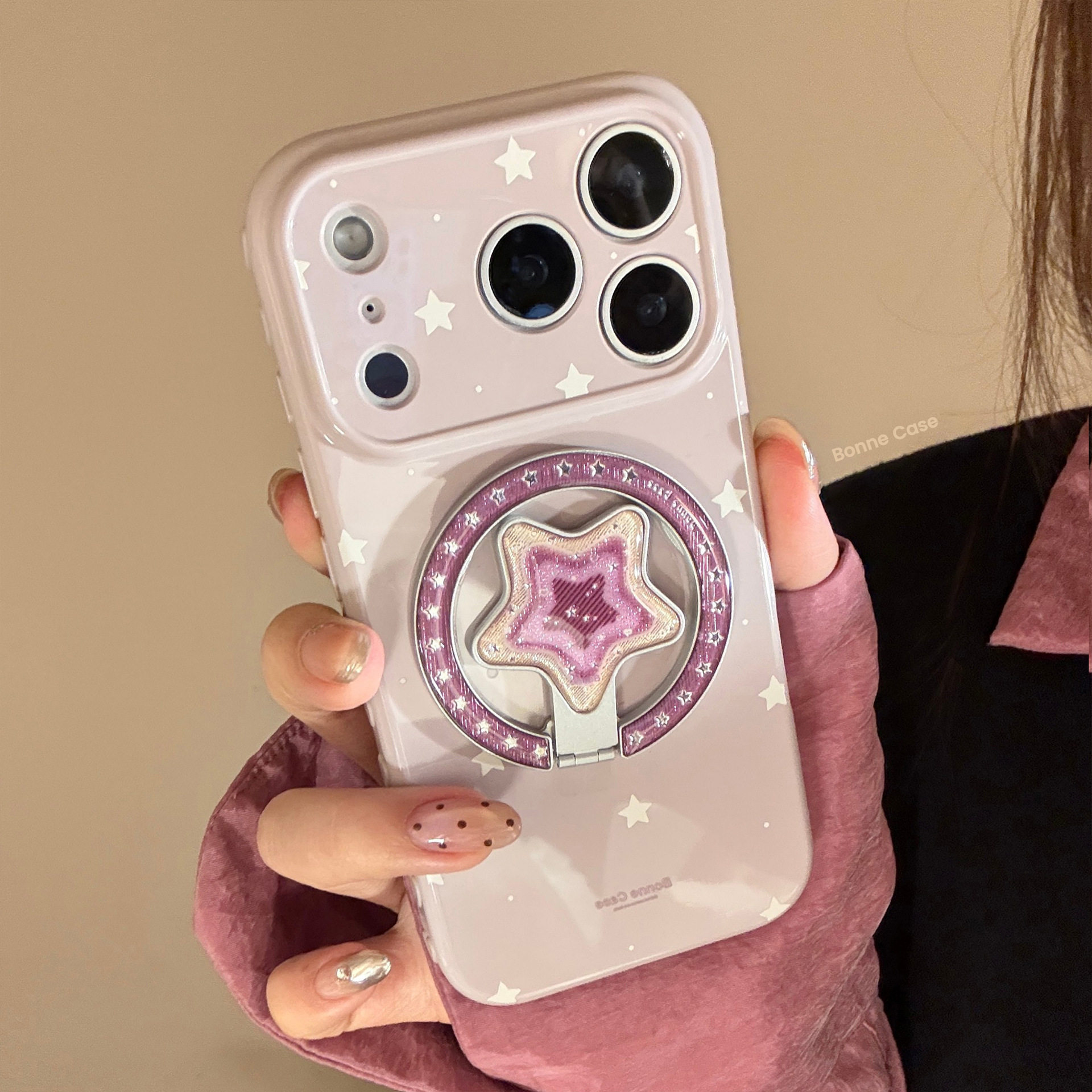 鎏金紫星磁吸圈【可拆卸支架】适用苹果17女款手机壳带支架16promax新款15pro高级感2026可爱iphone13女生14