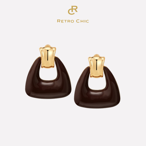 RCRetroChic奥斯棕色珐琅耳环