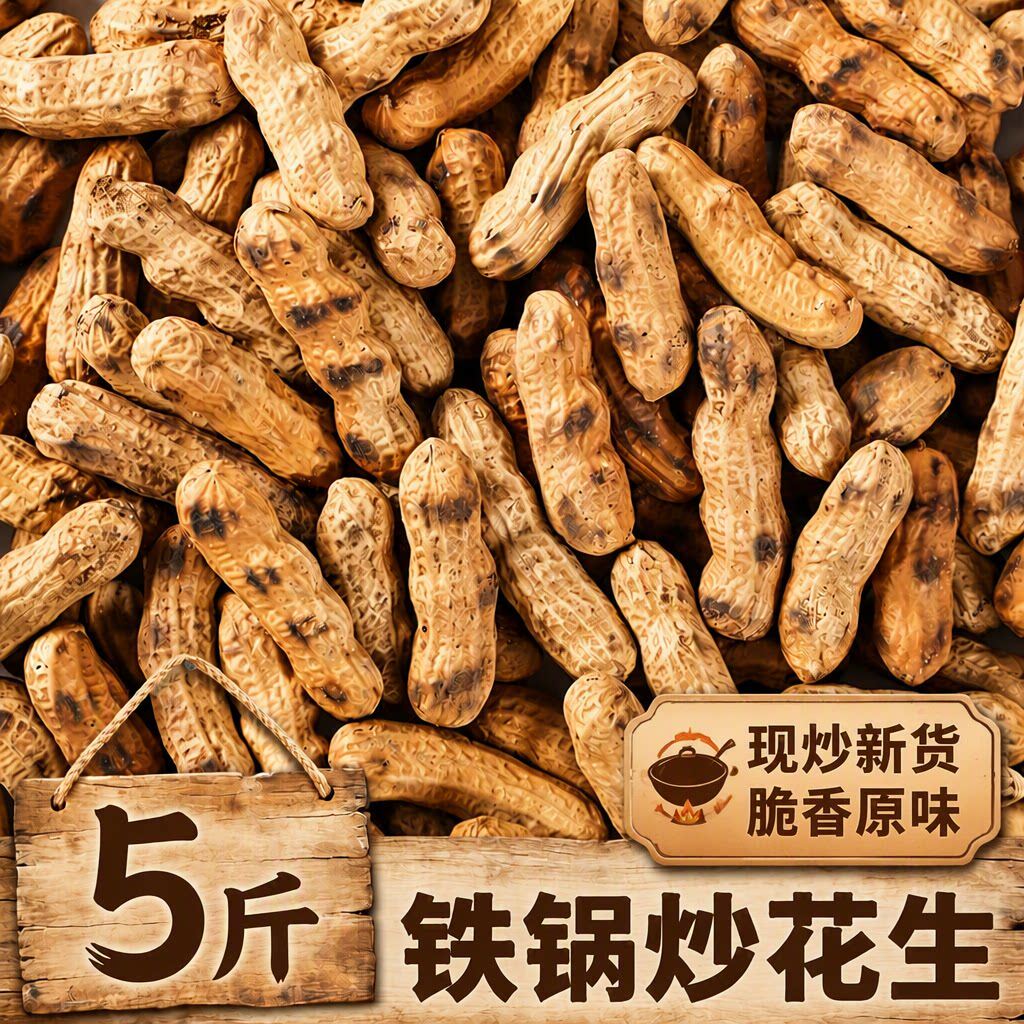 炒小花生原味26年新货湖南特产带壳铁锅生小籽农家炒熟散装即食
