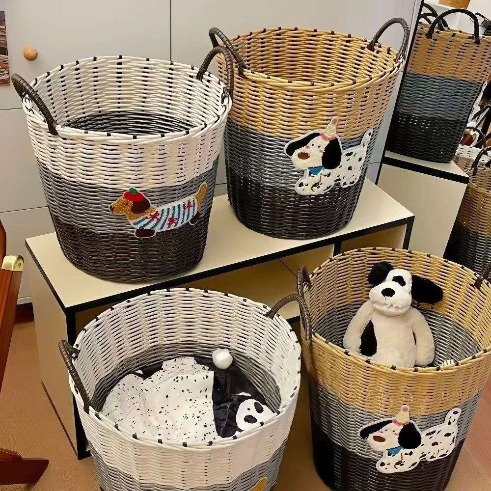 大容量可爱小狗藤编脏衣篓家用