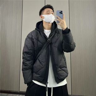 拼接外套短款 加厚连帽假两件时尚 羽绒棉衣外套 2024新款 男秋冬季