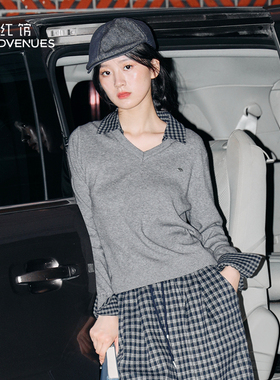 红馆25冬季新款毛衣女可外穿内搭灰色毛衣V领针织衫格雷miu系穿搭