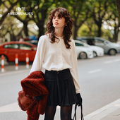 新款 木耳领衬衫 女减龄洋气白色衬衫 红馆2025冬季 内搭叠穿上衣法式