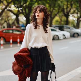 红馆2025冬季新款木耳领衬衫女减龄洋气白色衬衫内搭叠穿上衣法式