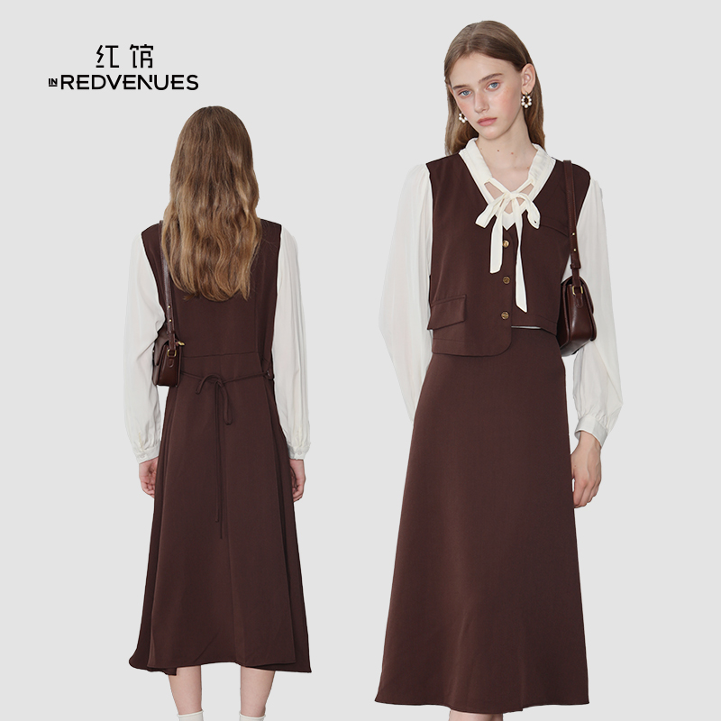 红馆25秋气质通勤连衣裙长袖衬衫裙高知西装裙小个子大方得体穿搭