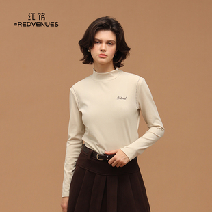 红馆半高领打底衫女2025新款秋冬小个子内搭打底可外穿白色长袖T