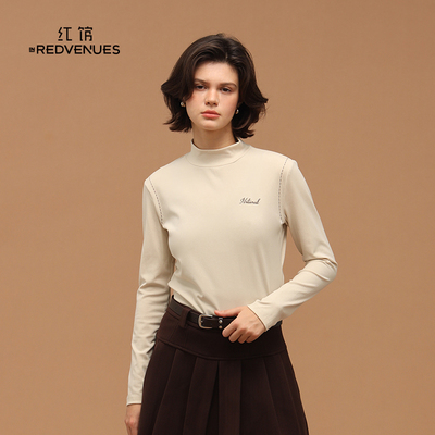 红馆半高领打底衫女2025新款秋冬小个子内搭打底可外穿白色长袖T