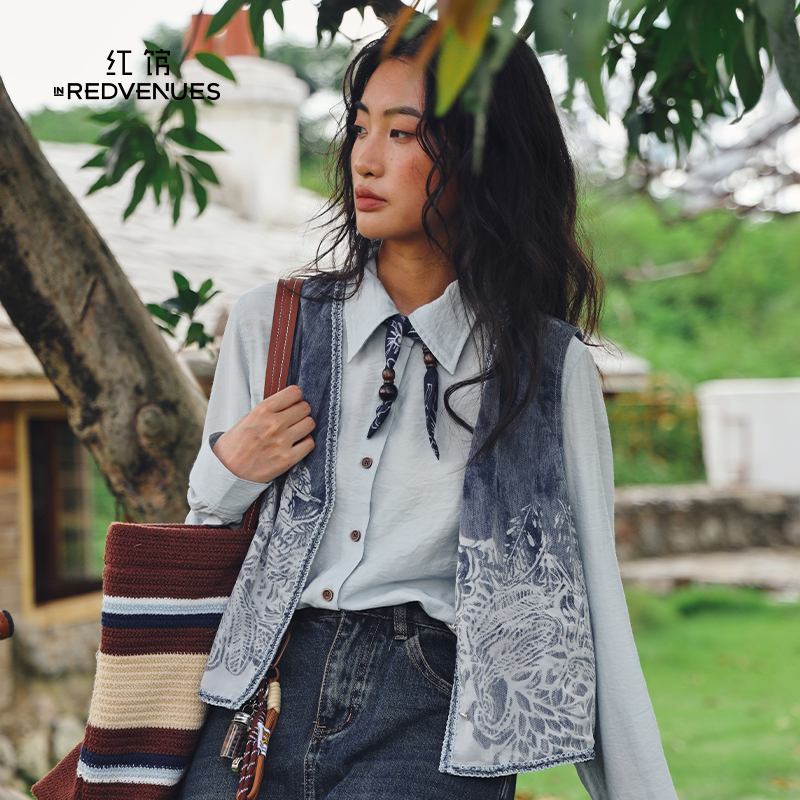 红馆25早秋新款衬衫女长袖蓝色衬衫法式漂亮小上衣慵懒松弛感穿搭