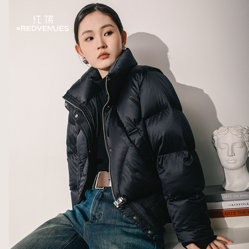 红馆|设计师款90白鸭绒羽绒服女25冬季新款黑色女士羽绒外套短款