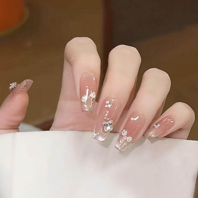 AHN【花与蝴蝶】手工穿戴甲 裸色腮红碎钻气质显白孕妇可用指甲贴,彩妆/香水/美妆工具,穿戴甲/甲片,淘宝优惠券,粉丝福利购,淘宝优惠卷