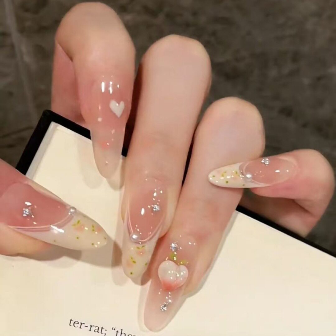 【水蜜桃】纯手工美甲法式水蜜桃穿戴甲立体桃子美甲贴手作美甲片