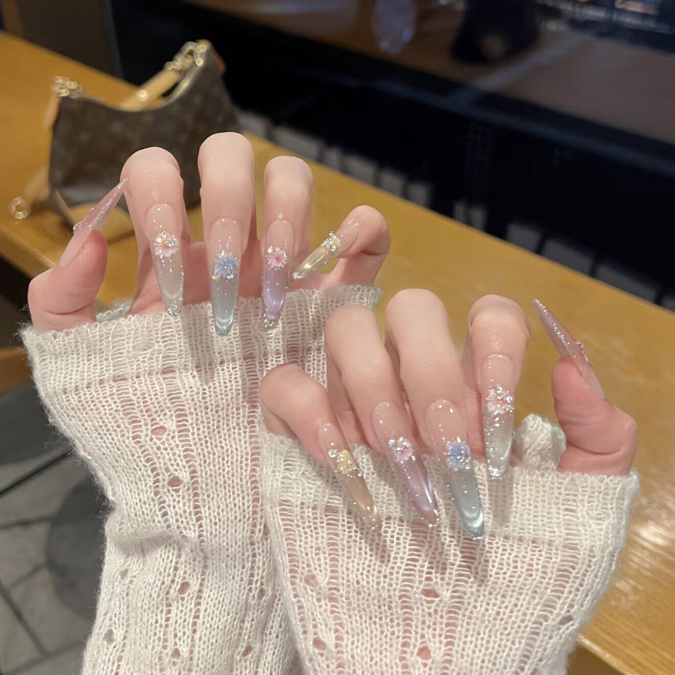 【彩虹干花】手工穿戴甲多巴胺色彩猫眼温柔小碎花美甲百搭仙女款