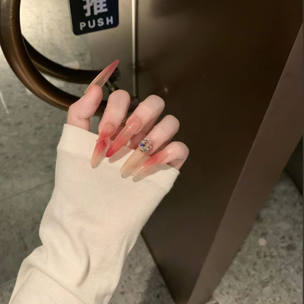 【玫瑰学滴】红色纯手工穿戴甲女韩系水钻装饰美甲可拆卸指甲贴片