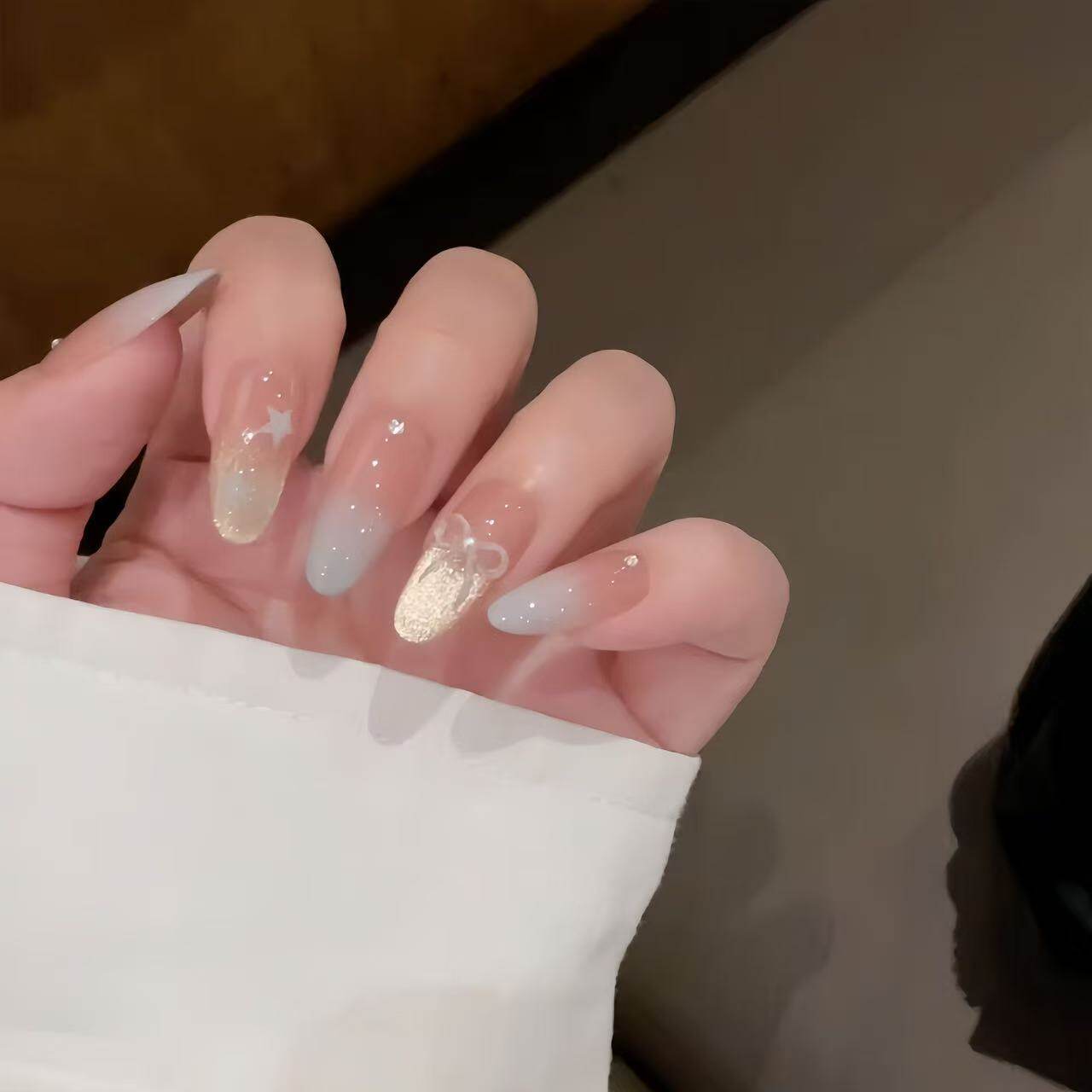【海盐冰淇淋】法式温柔渐变纯手工穿戴甲美甲贴片显白高级假指甲