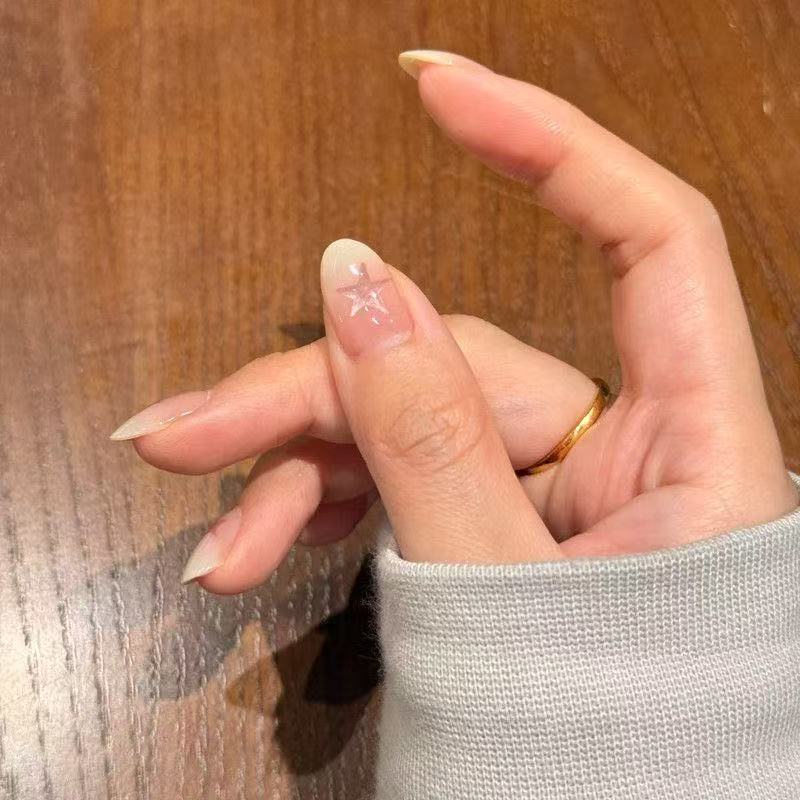 【幸运星满格】法式星星穿戴甲裸色透明手工美甲显白百搭指甲贴片