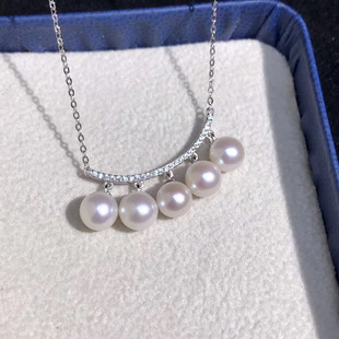 7mm珍珠 微笑链套链颈链珍珠玉石空托适配6 diy配件 s925纯银经典