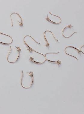diy配件 18K金au750简单耳钩基础百搭款耳饰 空托 适配6-11mm珍珠