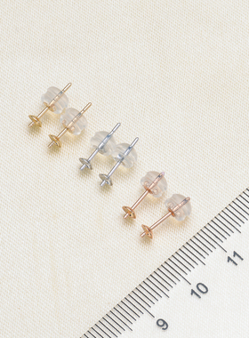 DIY配件 g18K金精致款简单耳钉耳环空托 厚板耳钉金耳饰配5-10mm