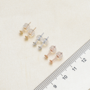 DIY配件 g18K金精致款简单耳钉耳环空托 厚板耳钉金耳饰配5-10mm