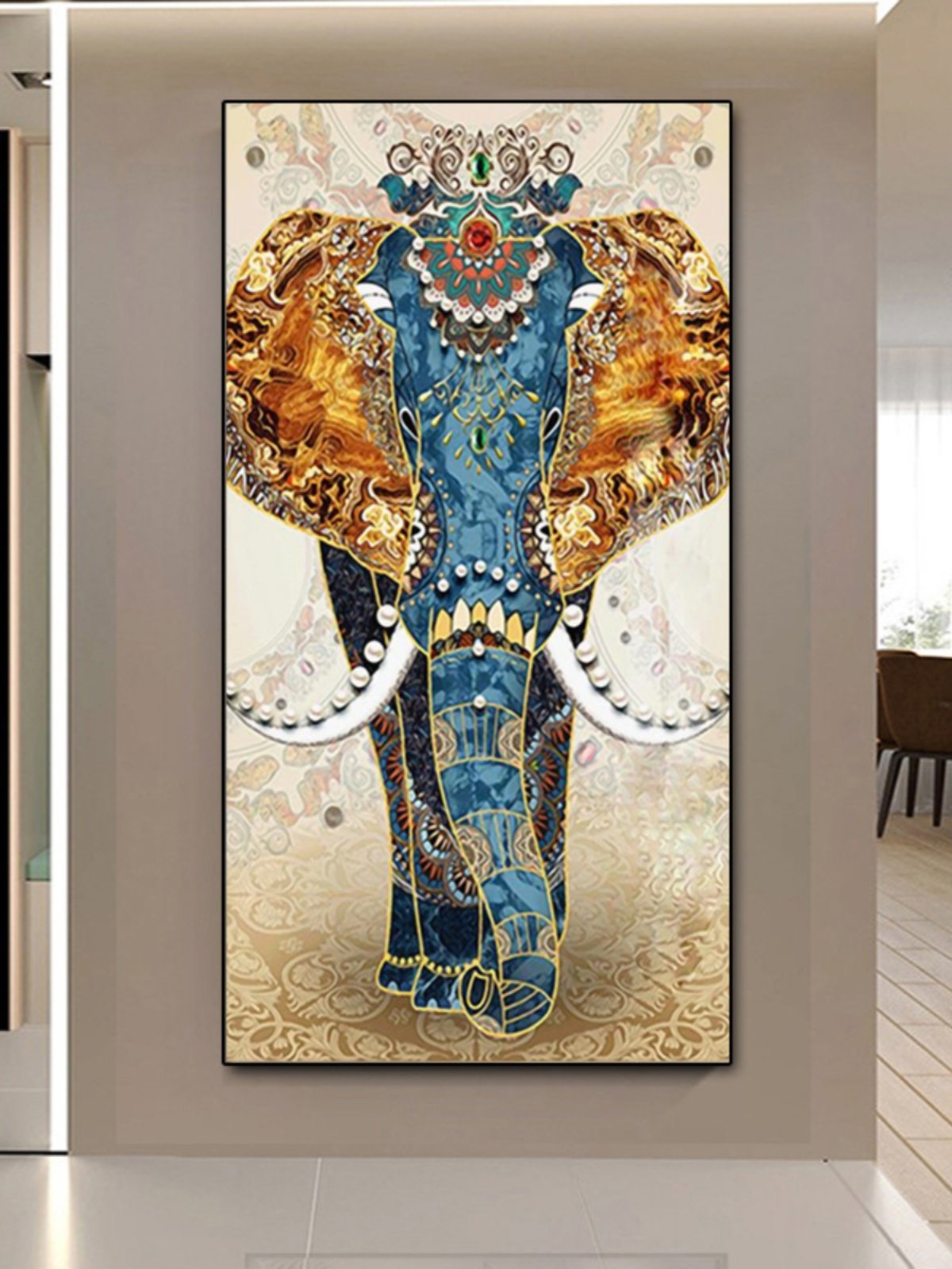 现代轻奢玄关装饰画高级感大象挂画过道走廊吉象壁画客厅落地挂画