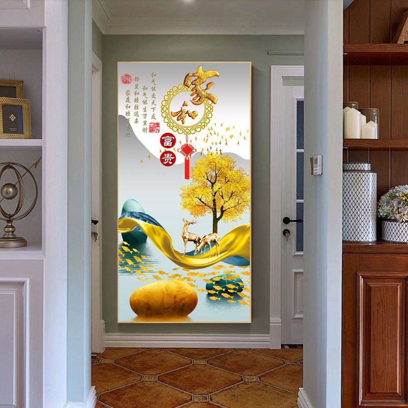 入户玄关装饰画现代简约客厅走廊壁画竖版轻奢风九鱼麋鹿大气挂画,家居饰品,现代装饰画,淘宝优惠券,粉丝福利购,淘宝优惠卷