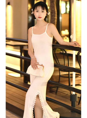 旗袍内搭改良莫代尔中长款吊带衬裙超舒服打底裙夏季背心白色纯色