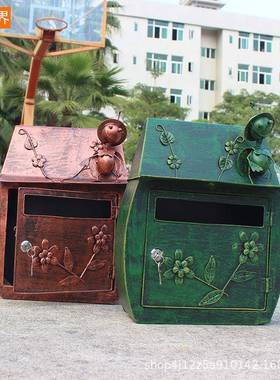 跨境欧式复古别墅信箱外贸创意壁挂信报箱装饰铁艺邮筒户邮箱做旧