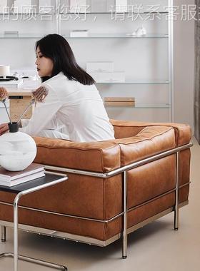 中古风设276椅柯布西耶LC3单人沙发不锈钢椅计师复古包豪斯羽绒沙