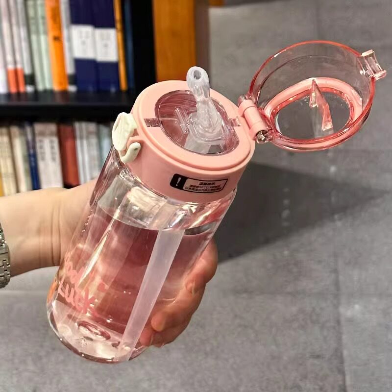 新款大容量吸管简约防摔塑料太空杯运动水杯男女学生便携户外水壶