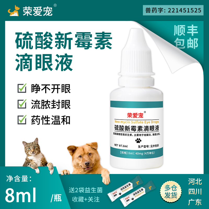 宠物硫酸新霉素滴眼液猫咪眼睛发炎流泪眼药水狗狗结膜炎眼肿消炎 宠物/宠物食品及用品 猫眼/耳/口/鼻疾病药品 原图主图