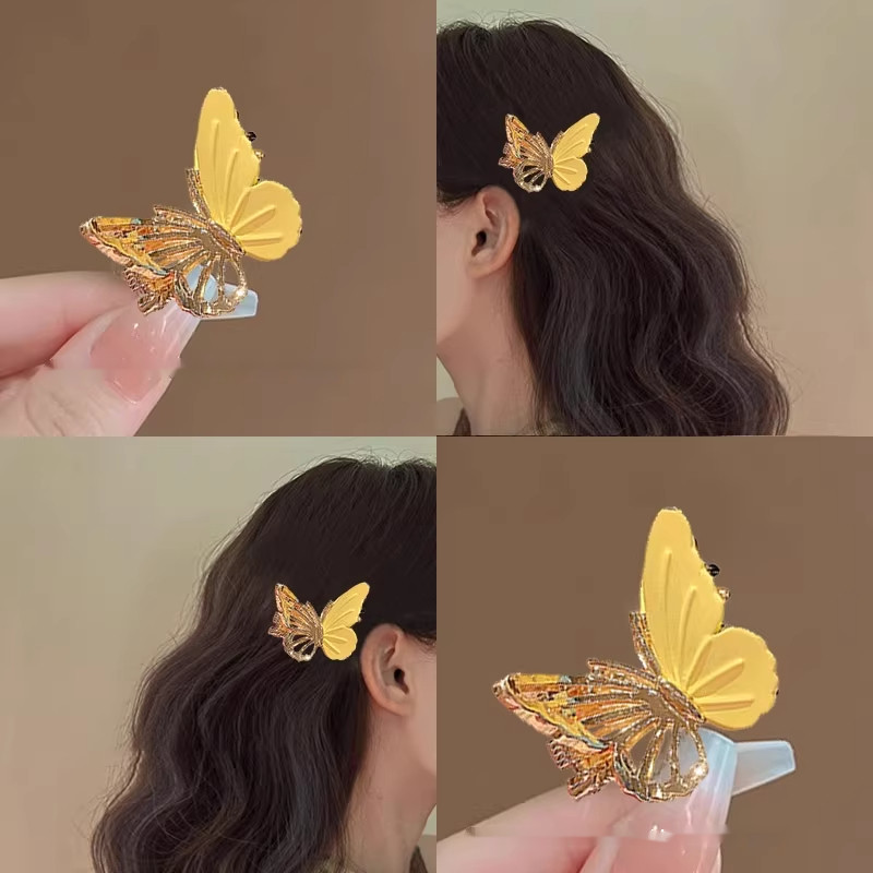 蝴蝶翩~黄色蝴蝶高级感气质发夹鲨鱼夹小号夹子精致抓夹发卡发饰