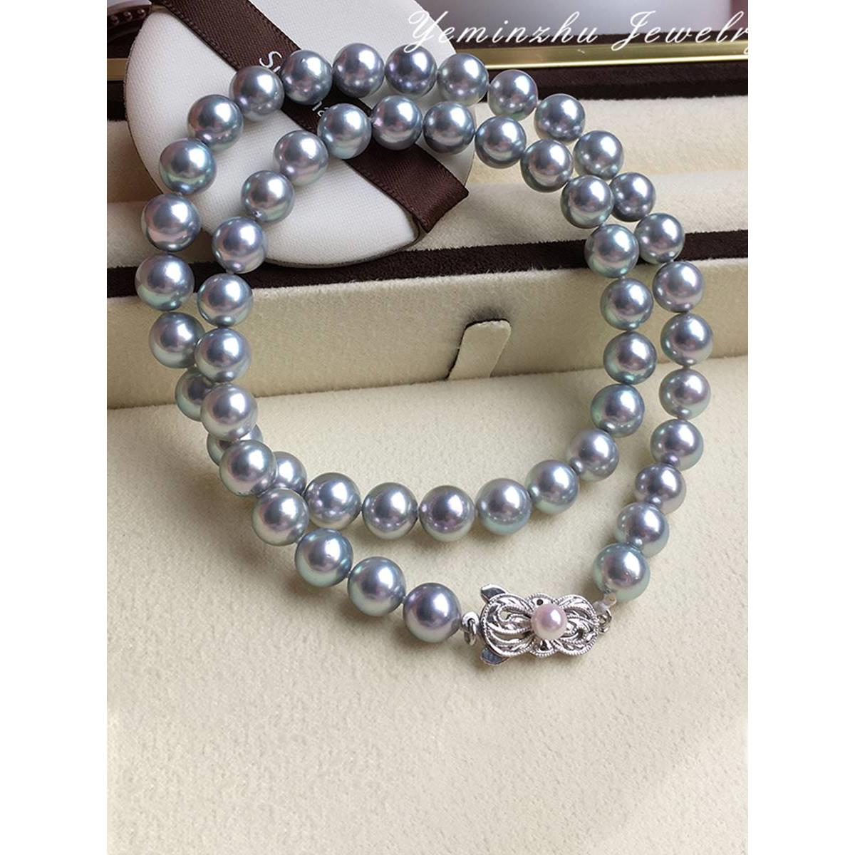 高价回收日本akoya海水珍珠项链银灰蓝真多麻项链强光正圆强光送