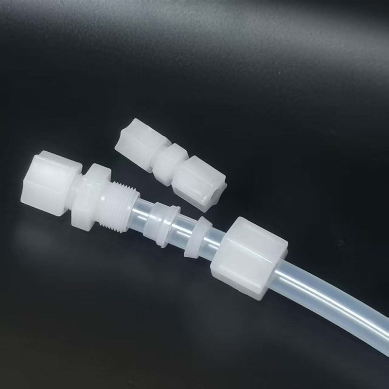 PVDF塑料卡套接头直通弯头三通穿板隔板弯通管接头耐腐蚀1/4 1/2
