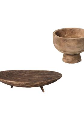 木质带脚长托托盘侘寂风摆件茶几实木果盘客栈民宿风格软装饰品摆