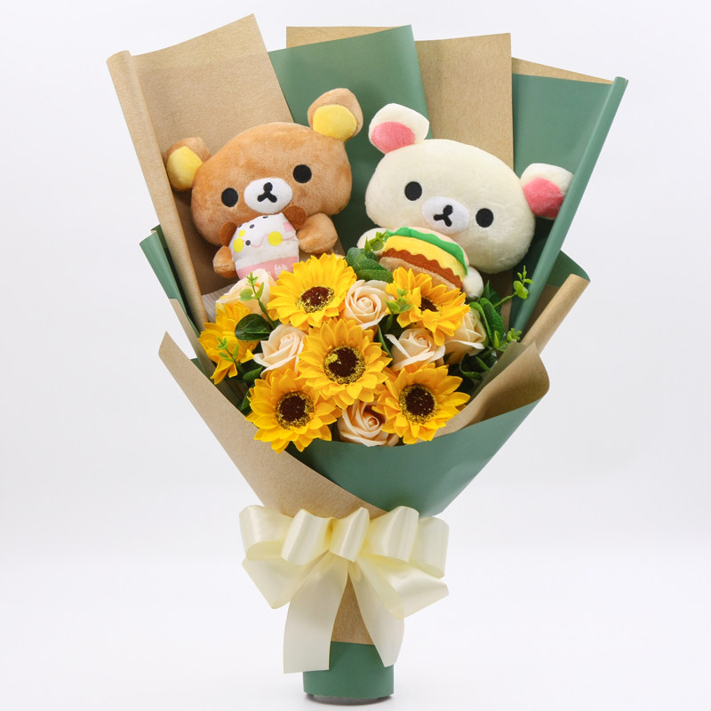 卡通布偶花束轻松熊花束松弛熊公仔娃娃创意生日七夕节礼物博士熊