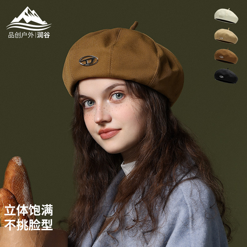 秋冬季新款贝雷帽日系复古文艺百搭画家帽大头围防寒保暖帽子秋女