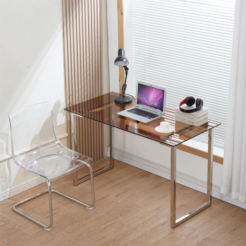 不锈钢极简长方形餐桌吃饭桌子蛋糕店早点咖啡桌子钢化玻璃电脑桌