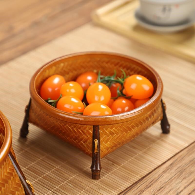 竹制品竹编筐家用水果篮点心篮便携中式茶具收纳盒零食小果盘托盘