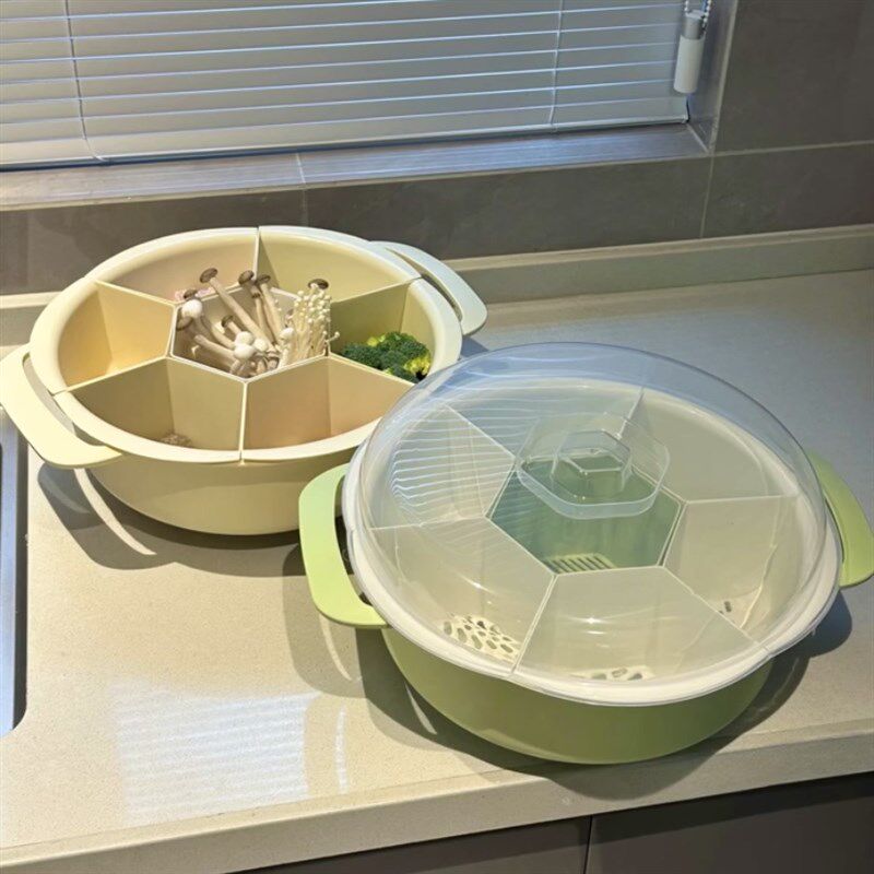 可旋转带盖九宫格火锅拼盘沥水篮分格家用水果盘可沥水盆装菜篮子