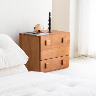 实木床头柜原木樱桃木色中古风卧室床头柜窄组合小柜子设计感小众