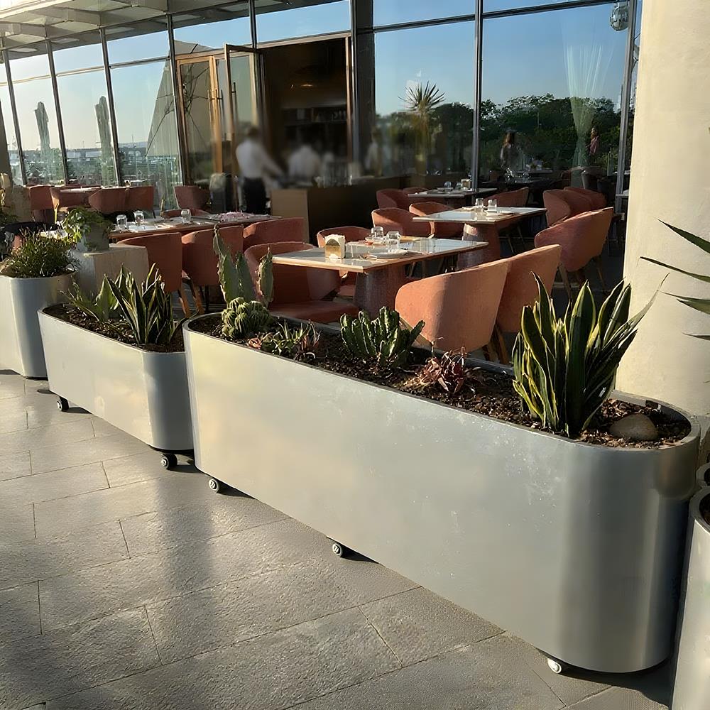 户外可移动花箱不锈钢椭圆花盆庭院种植槽带轮室内外隔断外摆定制