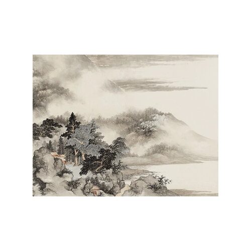 新中式水墨山水画壁纸卧室床头电视背景墙纸手绘树木书房茶室壁布