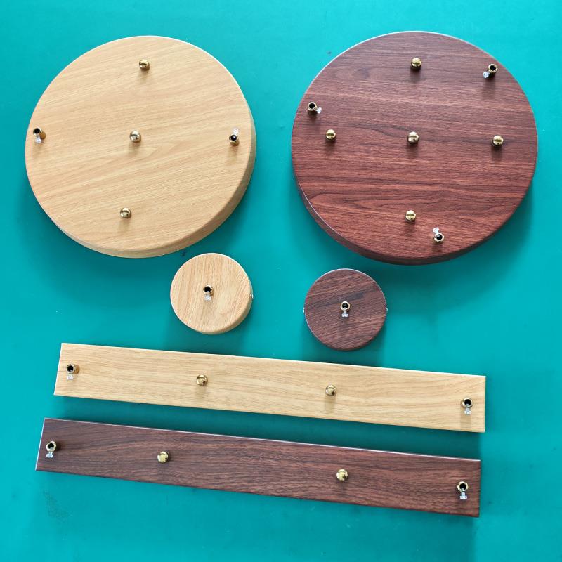 吊灯吸顶盘铁艺仿胡桃木实木色圆形底座木纹圆盘多头长盘装饰底盘